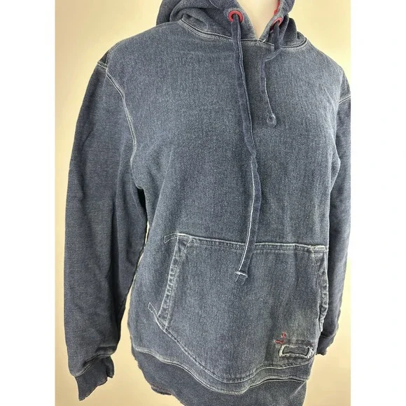 Vintage Gap x RED Hoodie Large Navy Distressed LS Fleece Lined Street Grunge Y2K - Picture 13 of 16
